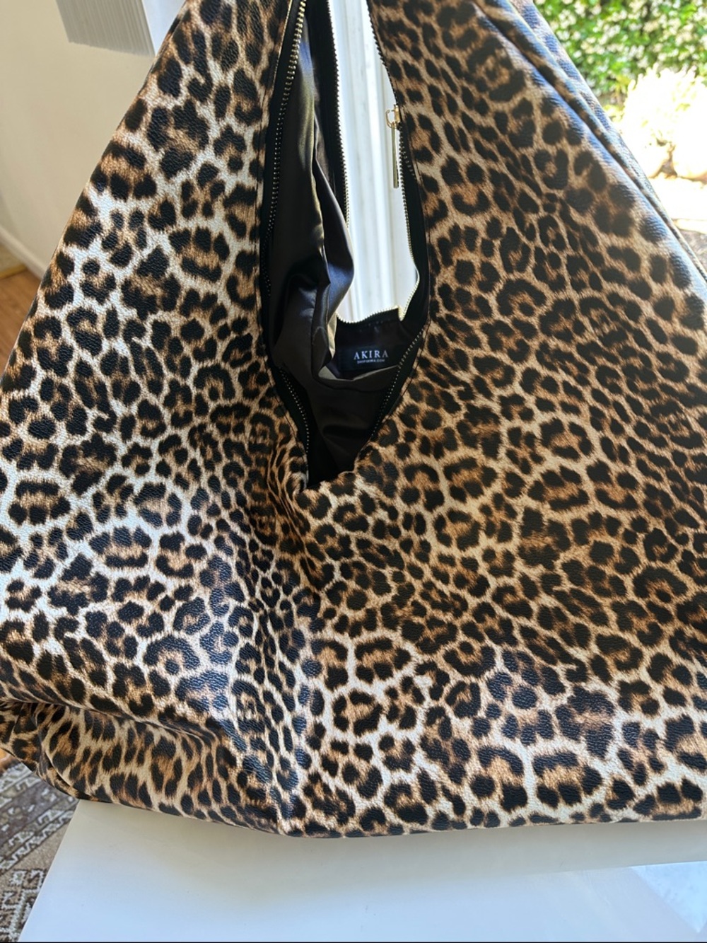 AKIRA Leopard-Print Hobo Bag - Brown, Black & Cream - Picture 3 of 9